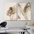 Flower Leaves Abstract Floral Vintage Painting Picture 2 Piece Canvas Wall Art Prints for Room Décor