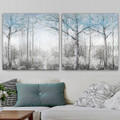 Forest Abstract Landscape Vintage Heavy Texture Artist Handmade Framed Stretched 2 Piece Split Panel Painting Wall Art Set For Room Outfit