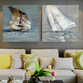 Coloured Sailboats Abstract Seascape Modern Heavy Texture Artist Handmade Framed Stretched 2 Piece Multi Panel Painting Wall Art Set For Room Onlay