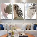 Smear Leaves Abstract Scandinavian Vintage Painting Picture 3 Piece Wall Art Prints for Room Trimming