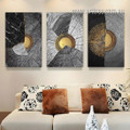 Stigma Wooden Texture Circles Abstract Modern Artwork Picture Framed Stretched 3 Piece Canvas Wall Art Prints For Room Getup