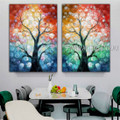 Gaunt Trees Abstract Botanical Modern Heavy Texture Artist Handmade Framed Stretched 2 Piece Multi Panel Canvas Oil Painting Wall Art Set For Room Décor