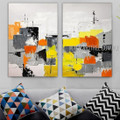 Smudges Abstract Modern Heavy Texture Palette Knife Artist Handmade Framed Stretched 2 Piece Split Oil Paintings Wall Art Set For Room Molding