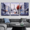 Paris Eiffel Tower Cityscape Modern Heavy Texture Palette Knife Artist Handmade Framed Stretched 3 Piece Split Oil Paintings Wall Art Set For Room Decor