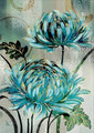 Teal Flower Plant Vintage Heavy Texture Artist Handmade Framed Stretched Floral Painting