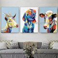 Calico Domestic Animals Modern Heavy Texture Artist Handmade Framed Stretched 3 Piece Multi Panel Painting Wall Art Set For Room Outfit
