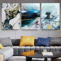 Chromatic Design Abstract Modern Heavy Texture Artist Handmade Framed Stretched 3 Piece Multi Panel Wall Painting Set For Room Flourish