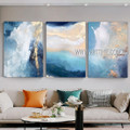 Colorific Marble Abstract Modern Heavy Texture Artist Handmade Framed Stretched 3 Piece Multi Panel Painting Set For Room Drape