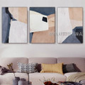 Blobs Abstract Modern Heavy Texture Artist Handmade Framed Stretched 3 Piece Multi Panel Oil Painting Wall Art Set For Room Outfit