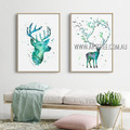 Horned Reindeer Abstract Animal Nordic Heavy Texture Artist Handmade Framed Stretched 2 Piece Multi Panel Canvas Painting Wall Art Set For Room Decoration