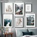 Frappe Mountain Lake Ice Landscape 6 Multi Panel Painting Set Abstract Nordic Photograph Canvas Print for Room Wall Arrangement