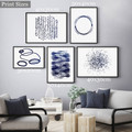 Blue Scansion Points Spots Geometrical Photograph Abstract Modern 5 Piece Set Canvas Print for Room Wall Art Trimming