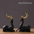 Black Deers 2 Piece Artist Handmade Resin Art Animal Sculptures For Sale For Home Decor
