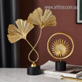 Ginkgo & Fan Palm Leaves Abstract Botanical Artist Handmade 2 Piece Iron Modern Sculptures For Sale For Office Decor