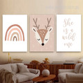 She Is A Wild One Nursery Quotes 3 Piece Photograph Scandinavian Artwork Set Stretched Canvas Print for Room Wall Adornment
