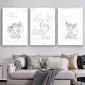 Dream Big Little One Clouds Quotes Animal 3 Panel Nursery Stretched Painting Set Photograph Canvas Print for Room Wall Tracery