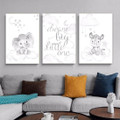 Dream Big Little One Stars Nursery Quotes Photograph Animal 3 Piece Wall Set Canvas Print Stretched Artwork for Room Arrangement