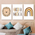 Hakuna Matata Lion Nursery Stretched Typography 3 Panel Set Scandinavian Painting Photograph Print on Canvas Home Wall Equipment