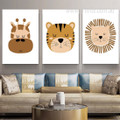 Giraffe Mask Tiger Nursery Photograph Animal Scandinavian 3 Piece Set Stretched Canvas Print for Room Wall Art Decor