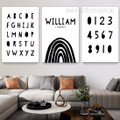 A To Z Alphabets Minimalist Abstract 3 Multi Panel Typography Nursery Painting Set Stretched Photograph Canvas Print For Room Wall Adornment