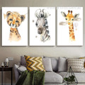 Foal Calf And Cub Minimalist Animal 3 Multi Panel Nursery Painting Set Stretched Photograph Canvas Print for Room Wall Adornment