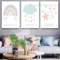 Somewhere Over The Rainbow Nursery Quotes Photograph Stretched Minimalist 3 Piece Set Canvas Print for Room Wall Art Disposition