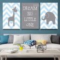 Dream Big Little One Abstract 3 Multi Panel Animal Painting Set Photograph Quotes Nursery Stretched Canvas Print for Room Wall Getup