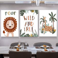 Wild And Free Leaflets Giraffe Typography Animal 3 Multi Panel Stretched Painting Set Photograph Nursery Kids Print On Canvas for Wall Hanging Equipment