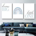 Dream Big Rainbow Typography Nature 3 Panel Nursery Stretched Painting Set Photograph Canvas Print for Room Wall Tracery
