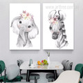 Calf And Foal Nursery Watercolor Cheap 2 Multi Panel Animal Kids Wall Stretched Art Photograph Canvas Print For Room Embellishment