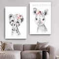 Rhino And Leopard Babies Animal Watercolor 2 Multi Panel Nursery Painting Set Stretched Photograph Canvas Print for Room Wall Adornment