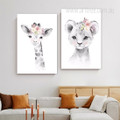 Animated Calf And Cub Animal Watercolor Photograph Nursery Stretched 2 Piece Set Canvas Print for Room Wall Artwork Onlay