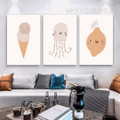 Animated Jellyfish Animal Minimalist 3 Multi Panel Stretched Painting Set Photograph Nursery Kids Print on Canvas for Wall Hanging Equipment 
