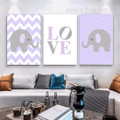 Animated Elephant Love Animal Typography Photograph Nursery Stretched 3 Piece Set Canvas Print for Room Wall Artwork Onlay