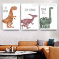 Stay Curious Dinosaurs Typography Nursery Animal Photograph 3 Piece Set Stretched Canvas Print Artwork for Room Wall Finery