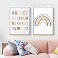 A To Z Alphabets Typography Minimalist 2 Multi Panel Nursery Painting Set Stretched Photograph Canvas Print for Room Wall Adornment