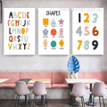 Various Geometric Contour Shapes Typography Photograph On Canvas 3 Multi Panel Nursery Stretched Painting Set Print for Room Wall Adornment