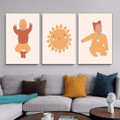 Cute Playing Progeny Scandinavian Figure Children Nursery Photograph 3 Piece Set Stretched Canvas Print Artwork for Room Wall Ornamentation