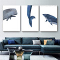 Blue Whale Minimalist Nursery Animal Photograph 3 Piece Set Stretched Canvas Print Artwork for Room Wall Finery