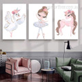 Dancing Juvenilia And Swan Girl Figure 3 Panel Set Nursery Bird Stretched Painting Photograph Canvas Print Home Wall Decoration