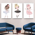 Dancing Infantas Girls Figure Minimalist 3 Multi Panel Nursery Painting Set Stretched Photograph Canvas Print for Room Wall Adornment