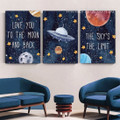 The Sky’s Planets Nature 3 Multi Panel Typography Painting Set Photograph Kids Nursery Stretched Canvas Print for Room Wall Getup