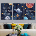 The Sky’s Planets Nursery Photograph Typography 3 Piece Set Stretched Nature Canvas Print for Room Wall Art Outfit
