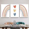 Chromatic Rainbow Hearts Dots Abstract Photograph on Canvas 3 Multi Panel Nursery Stretched Painting Set Print for Room Wall Adornment
