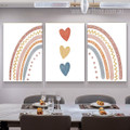 Chromatic Rainbow Hearts Lines Minimalist Photograph Abstract Nursery 3 Piece Stretched Set Canvas Print for Room Wall Art Assortment