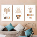 Elephant Hippo Sheep Portrait Animal Photograph Nursery Typography 3 Piece Set Stretched Canvas Print for Room Wall Art Garnish