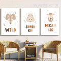 Elephant Hippo Sheep Portrait Typography Animal 3 Multi Panel Nursery Stretched Painting Set Photograph Canvas Print for Room Wall Flourish