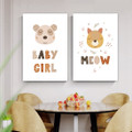Animated Bear Cat Mask Animal Typography 2 Multi Panel Stretched Painting Set Photograph Nursery Kids Print on Canvas for Wall Hanging Equipment