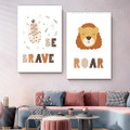 Be Brave Lion Nursery Typography Photograph Animal 2 Piece Set Stretched Canvas Print for Room Wall Artwork Garniture