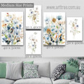 Watercolor Flowers Botanical Floral Abstract Modern Handmade Painting Picture Framed Stretched 5 Piece Canvas Set Print for Room Ornament